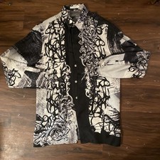 Versace Collection Trend 100% Silk Shirt Black Camo Baroque Men