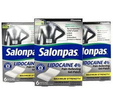 (3) Salonpas 4% Pain Relief Gel-Patch Patches 6 Per Box, 18 Total Exp: 03/2027