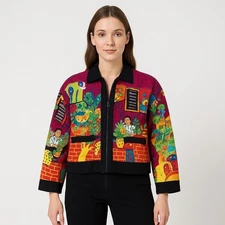 90s LW Wear Jacket Women's L Hand Painted Georgia Artist Fresh Prince Style