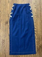 Vintage 1960  s 1970  s Long Nautical Side Tie Side Slit Blue  White Skirt XS