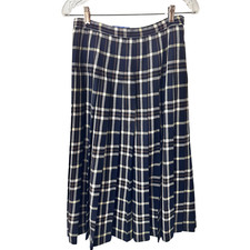 Pendleton Vintage Y2K 100 Wool Skirt Pleated Navy Plaid Size 8 Excellent
