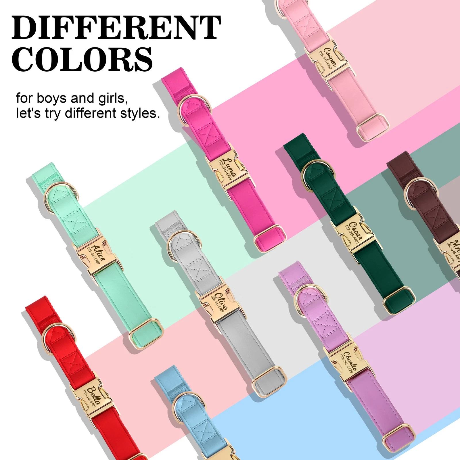 Custom Dog Collar PU Leather Dog Collars Free Engraving Pet ID Buckle Necklace