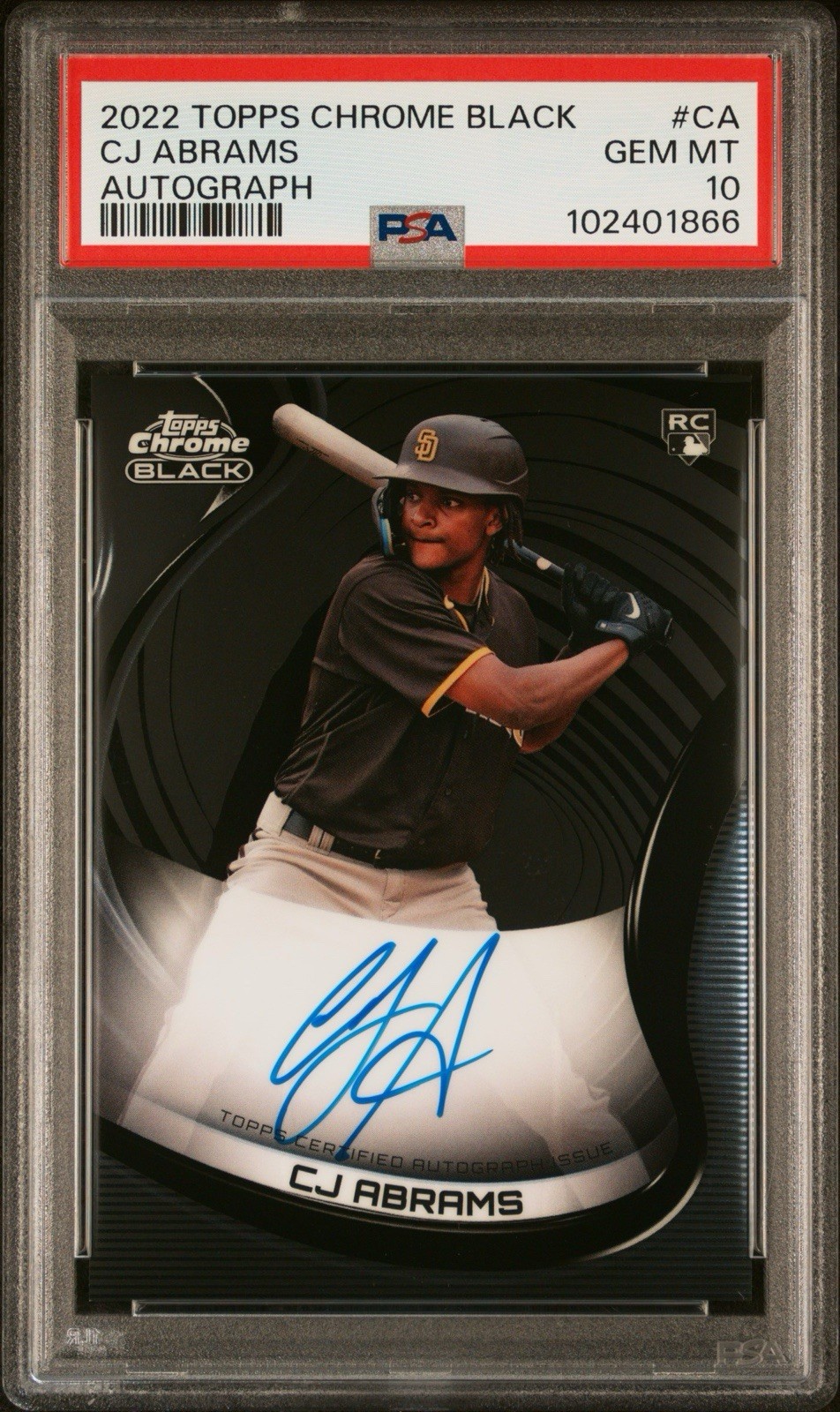 2022 Topps Chrome Black CJ Abrams Rookie Auto PSA 10 RC Nationals
