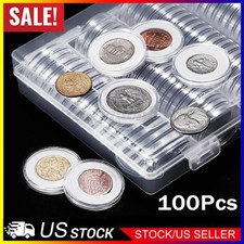100pcs Coin Storage Box Case Capsules Holder Clear Plastic Round 20MM 25mm 30mm