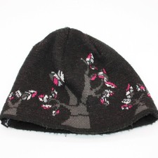 Girl's Black Beanie Hat with Cute Tree Design in size 8-10