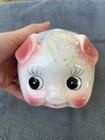Mid-Century Ceramic Piggy Bank Hand-Painted Flowers Blue Bow Japan Retro MCM — photo 2