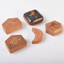 5 Wood Carvings Tsukigata Incense Holder Rice Incense Container Tea Utensils JPN