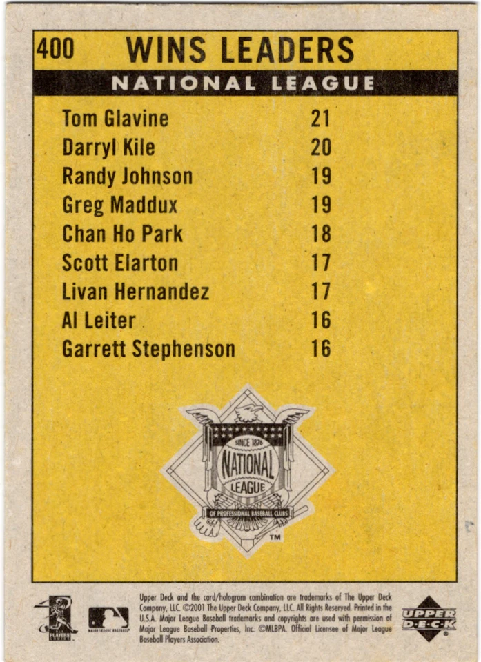 2001 Upper Deck Vintage #400 Randy Johnson, Greg Maddux, Tom Glavine - Image 2 of 2