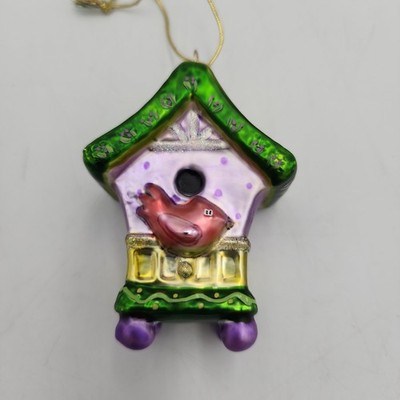 Vintage Bird House Glass Christmas Ornament Old World Red Cardinal