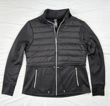 Avia Mixed Media Full Zip Quilted Jacket Black Size Medium (8-10)