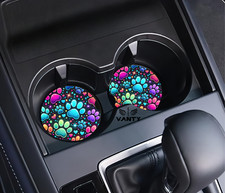 Paws Dog Lover Car Coasters Drink Cup Holder Set Of 2 Neoprene 