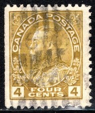 Canada Stamp Scott #110, 4c, King George V, Olive Bis, Used SCV$4.50 (B)