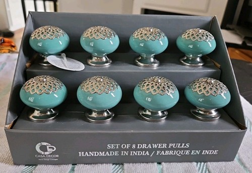 Juego de 8 perillas de tirador de cajón para decoración de casa - hechas a mano en la India - nuevas en caja - Imagen 2 de 6