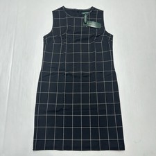 Ralph Lauren Women Sleeveless Windowpane Plaid Sheath Dress Black White Size 6