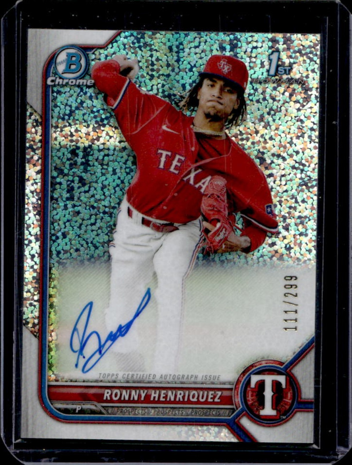 2022 Bowman Ronny Henriquez Chrome Auto 1st Speckle Refractor #/299 Rangers