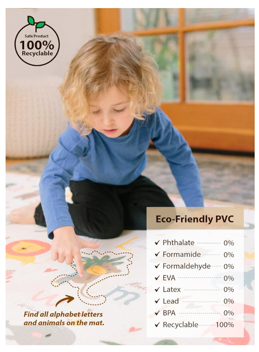 Baby Care Play Mat (Medium, Moroccan - Beige) 73’’ x 49’’ Reversible, Waterproof