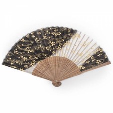Japanese Folding Fan - Black Cherry Blossom Silk  Bamboo Paper Oriental Fan