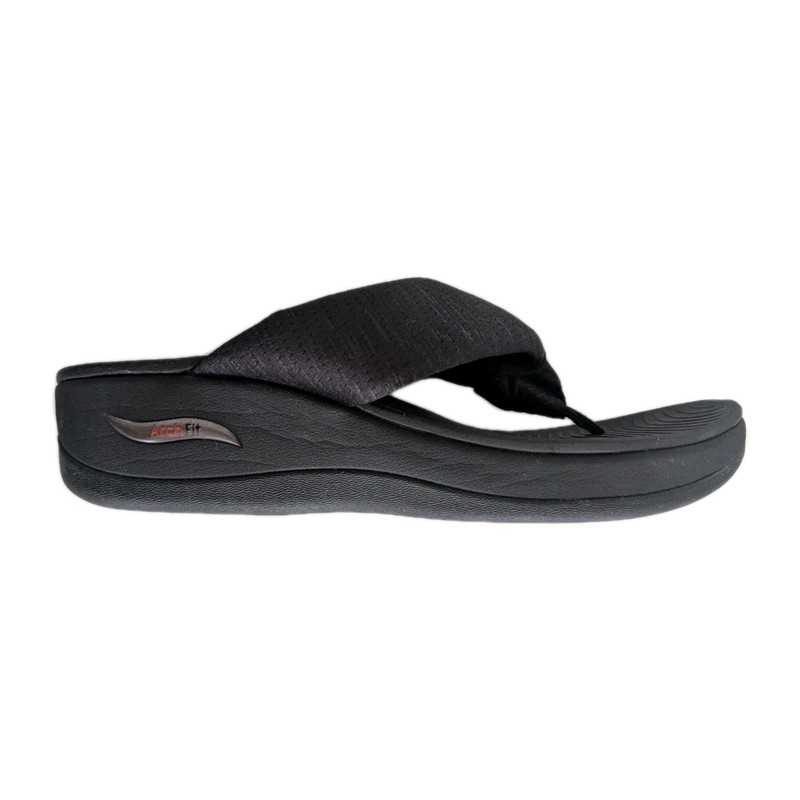 SKECHERS SANDALS 9 NEW BLACK ARCH FIT WEDGE HEEL THONG FLIP FLOP LIGHTWEIGHT 