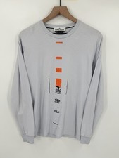 Stone Island T Shirt Mens Medium Light Blue Long Sleeve Big Logo Cotton Crew