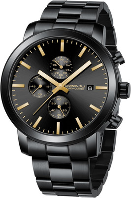 Herren Uhr Chronograph Edelstahl wasserfest Datum Stoppuhr für Business schwarz