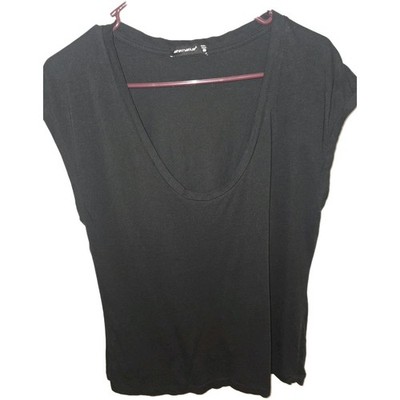 Women's Large New Alternative  Black Scoop Neck Sleeveless Cotton T-Shirt Top