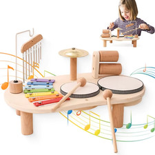 Baby Wooden Montessori Drum Puzzle Toy Removable Bandstand Model
