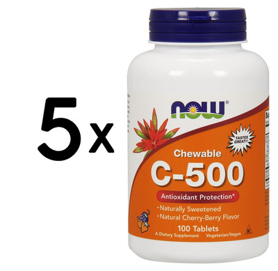 5 x NOW Foods Vitamin C-500 Chewable, Cherry-Berry - 100 tabs (139,90 EUR/kg)