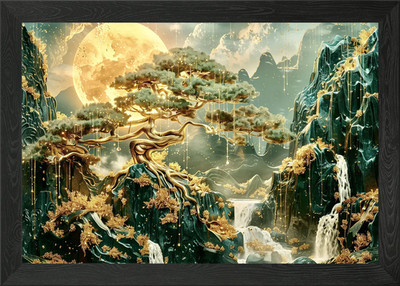 Goldener Baum des Zen Kunst Gerahmtes Wandbild Poster Leinwanddruck Bild