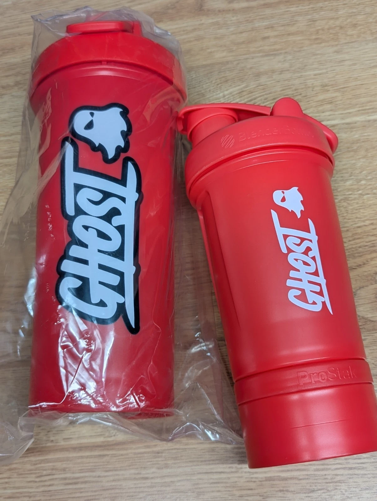 NEW- Ghost Energy Drink Lifestyle Protein Shaker Red Lot 45oz & ProStak 22oz