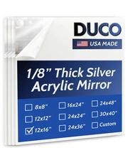 Duco USA-Made Acrylic Mirror Sheet 1/8 Inch Thick 12" x 16" (with Adhesives) ...