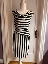 Vince Camuto, Black And White Striped Asymmetrical Dress, Size 8