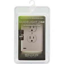 SnapPower GuideLight 2 PLUS 1-Gang Duplex Outlet Wall Plate, White O1GL-XWH-SP20