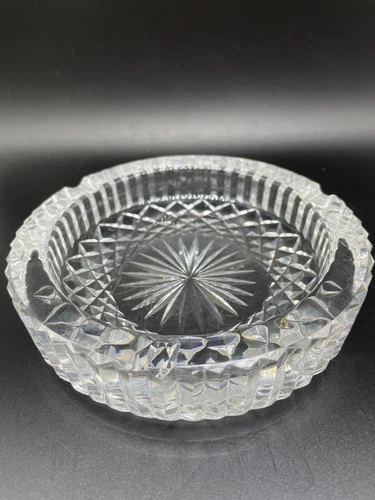 Vintage WATERFORD Crystal Round Ashtray Starburst & Diamond Pattern 6” diam