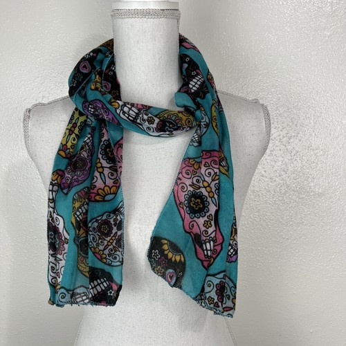 Skull Print Green Lightweight Scarf Neck Warmer Shawl Rectangle Women Accessory - Bild 6 von 7