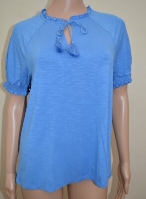 Neu M&S Collection blau Boho Krawatte Ausschnitt Kurzarm Top Gr UK 12