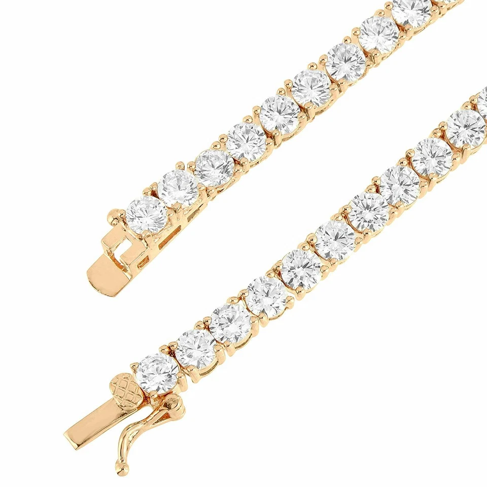 14K Rose Gold Finish CZ Tennis Ankh Cross 4mm 1 Row Round Cut Tennis Necklace - Image 3 of 4