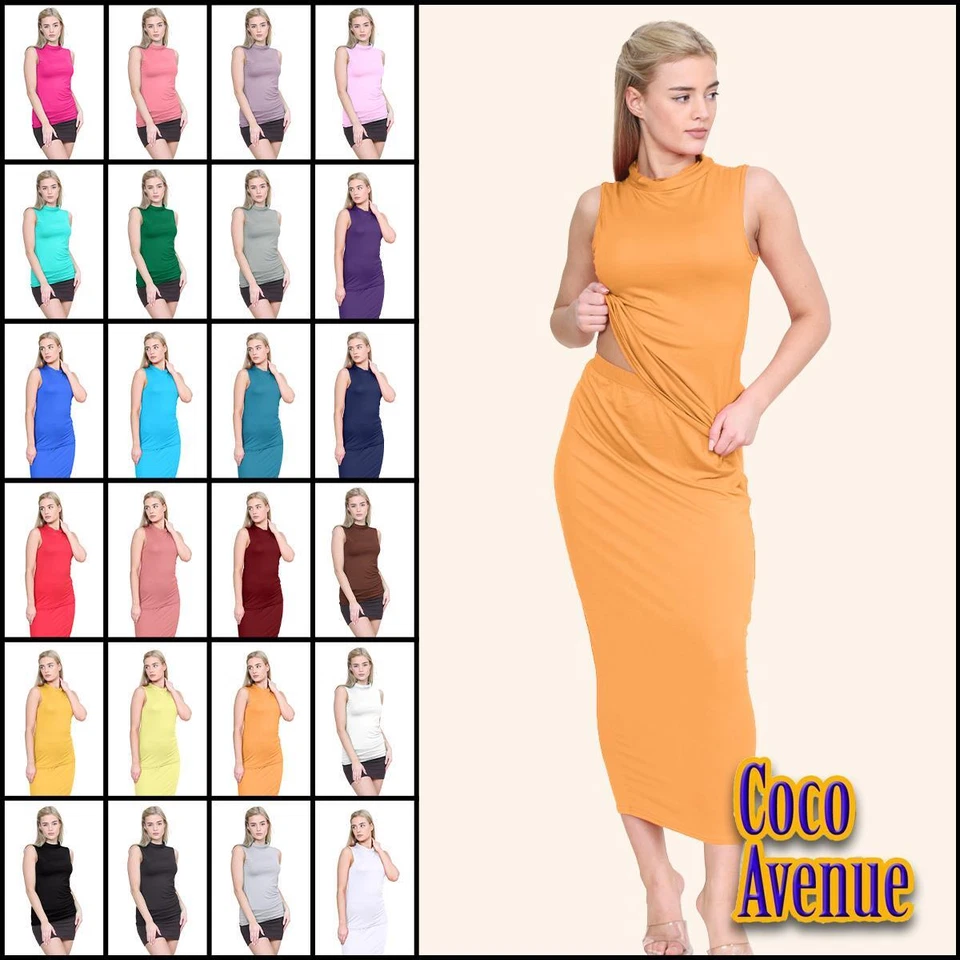 New Ladies Plain Stretch HighPolo Turtle Neck Sleeveless Vest Jersey T-Shirt Top - Image 1 of 1