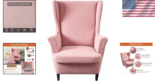 Durable Leaf Pink Chair Protector - Stylish 2-Piece Slipcover for Living Room - Picture 2 of 8