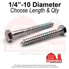1/4"-10 Hex Lag Screws A307 Grade A Zinc Clear Choose Length  Qty 