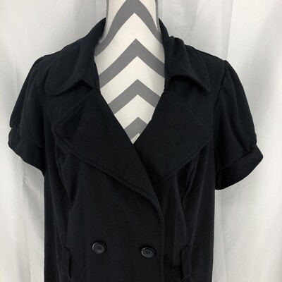 Halo Black Short Sleeve Blouse Double Breasted Jacket 3X Plus