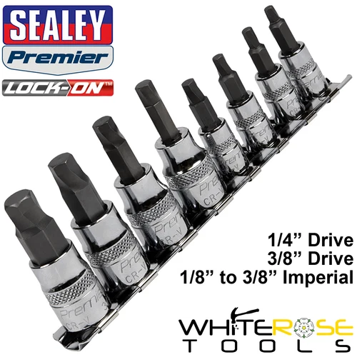 Sealey Hex Socket Bit Set Lock On 8pc 1/4" 3/8" Drive Imperial Allan Allen Key