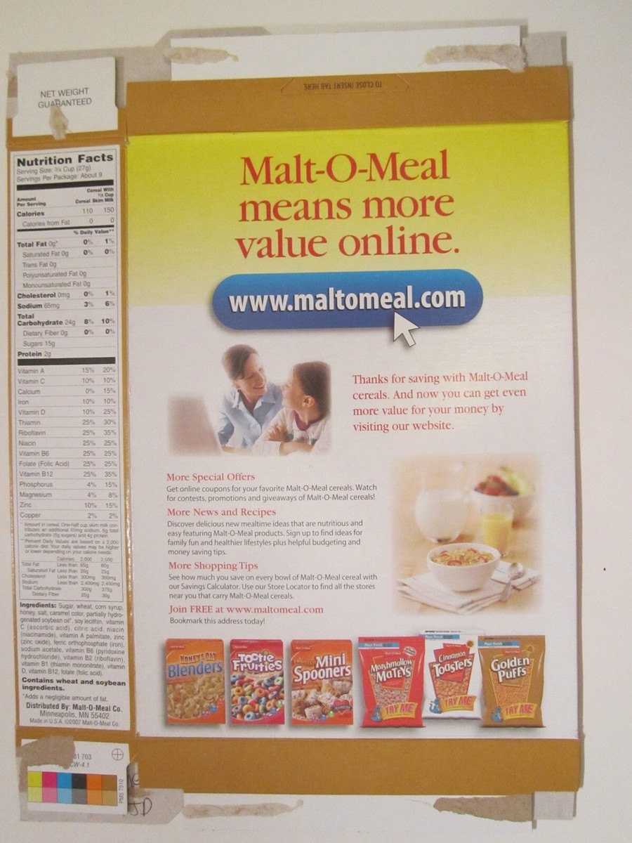 Empty MALT-O-MEAL Cereal Box 2007 GOLDEN PUFFS Z130A10 | eBay