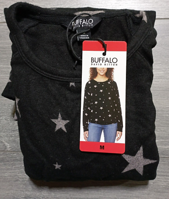 BUFFALO David Bitton Sweater Adult Medium Black STARS Soft Pullover Womens 