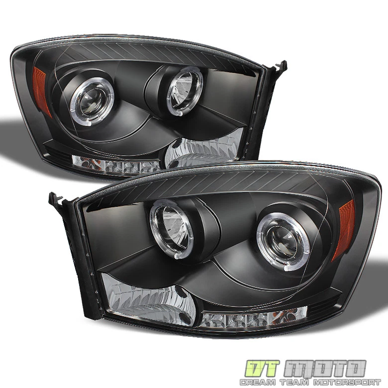 Faros proyectores LED halo negros Dodge Ram 2006-2008 luces luces izquierda+derecha Foto 3 de 4