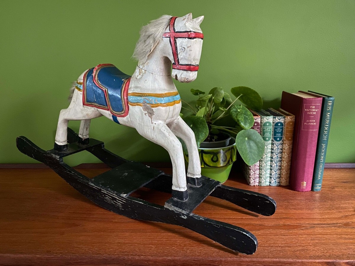 Antique or Vintage Hand Painted Miniature Wooden Rocking Horse