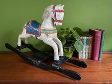 Antique or Vintage Hand Painted Miniature Wooden Rocking Horse, Doll Size 1/3 