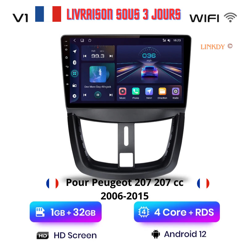 Autoradio Android Peugeot 207 compatible commandes au volant et navigation GPS intégrée