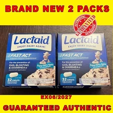 Lactaid Fast Act Lactose Intolerance Caplets 32pck Prevent Gas Bloating Diarrhea