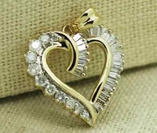 3Ct Baguette Round Cut Simulated Diamond Heart Pendant 14K Yellow Gold Plated