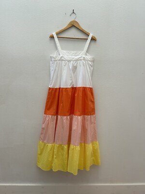 English Factory Color Block Cotton Tiered Maxi Dress Medium | eBay